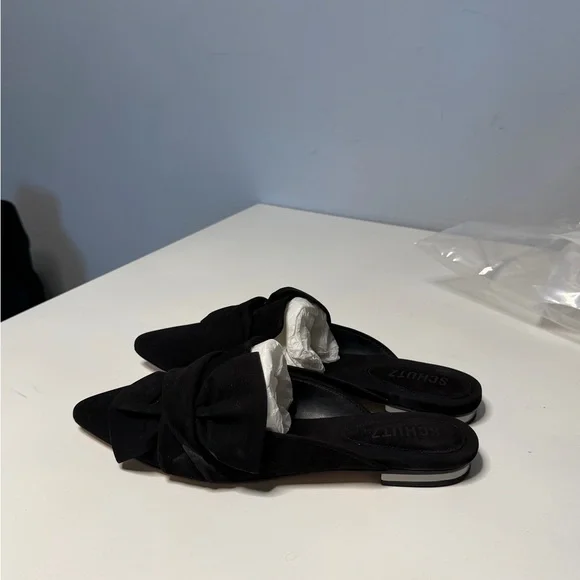 SCHUTZ Black Suede Bow Pointed-Toe Slip-On Mules - Picture 4 of 4